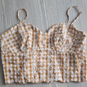 Maeve Mustard and White Patterned Crop Top